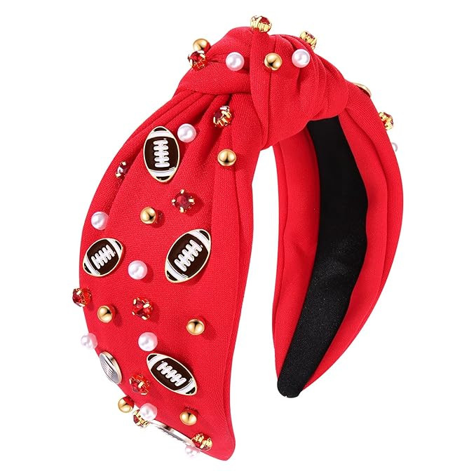Football Headband Pearl Rhinestone Jeweled Knotted Headband Fun Sports White Hot Pink Black Blue ... | Amazon (US)