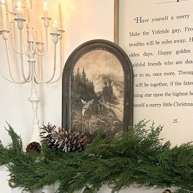 Arched Wood Frame Deer Print | Antique Farm House