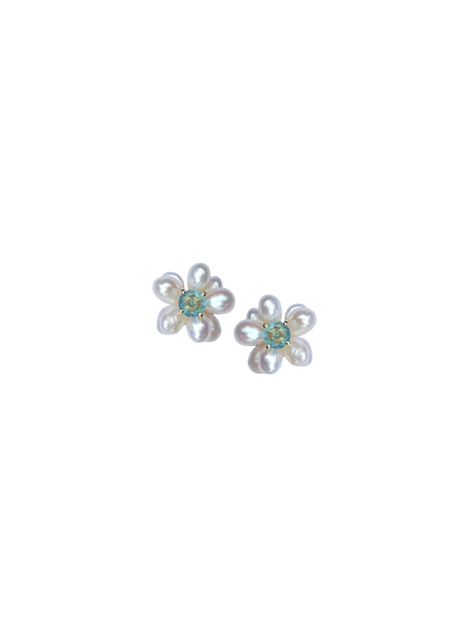 garden collection: freshwater pearls + light blue quartz hydrangea studs | Nicola Bathie Jewelry