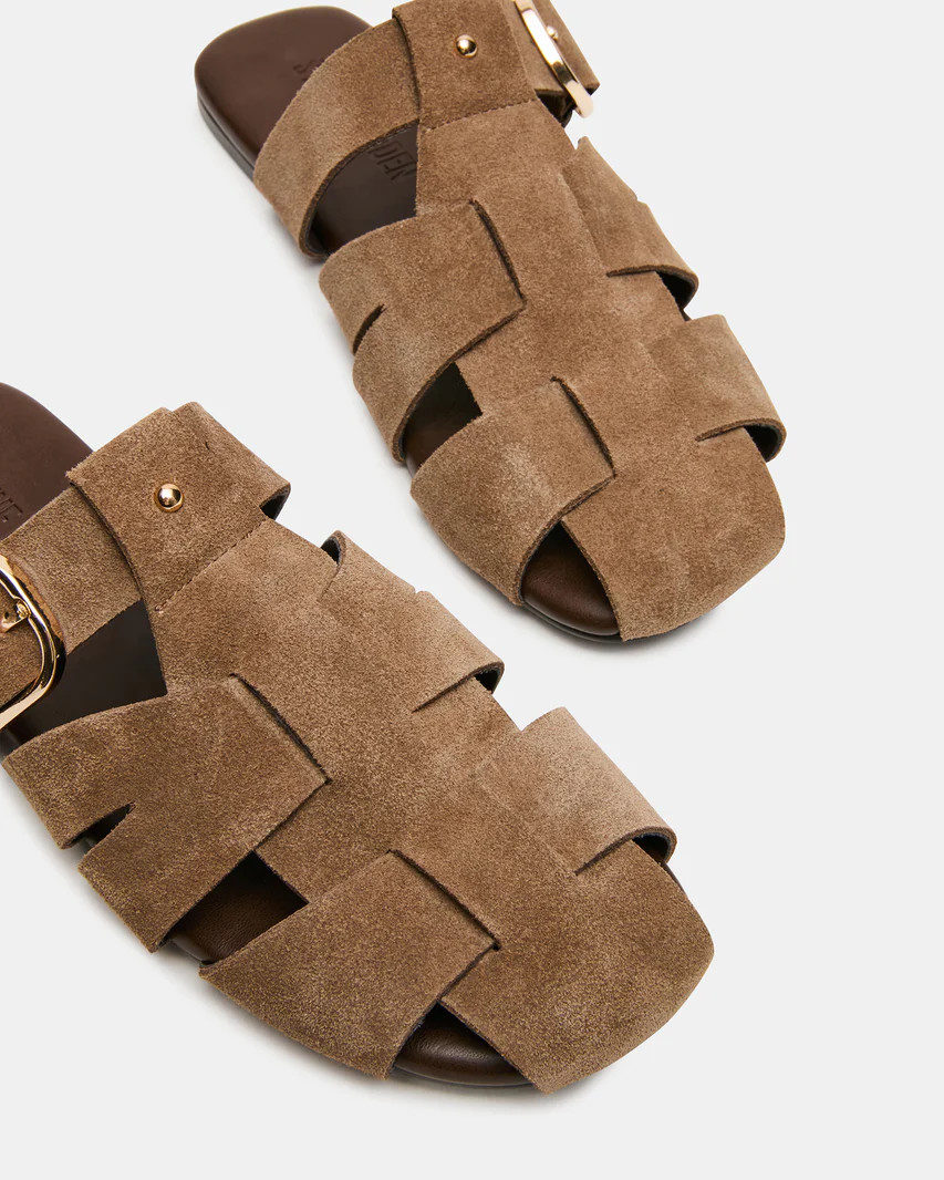 HALO Taupe Suede Fisherman Caged Slip-On Mule Women's Flat | Steve Madden (US)