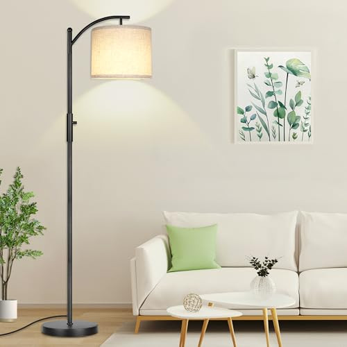 ROTTOGOON Dimmable Floor Lamp, Arc Floor Lamps for Living Room, Stepless Dimming Modern Standing Lamp with Linen Shade, Tall Lamp for Bedroom Office Dining Room- Black | Amazon (US)