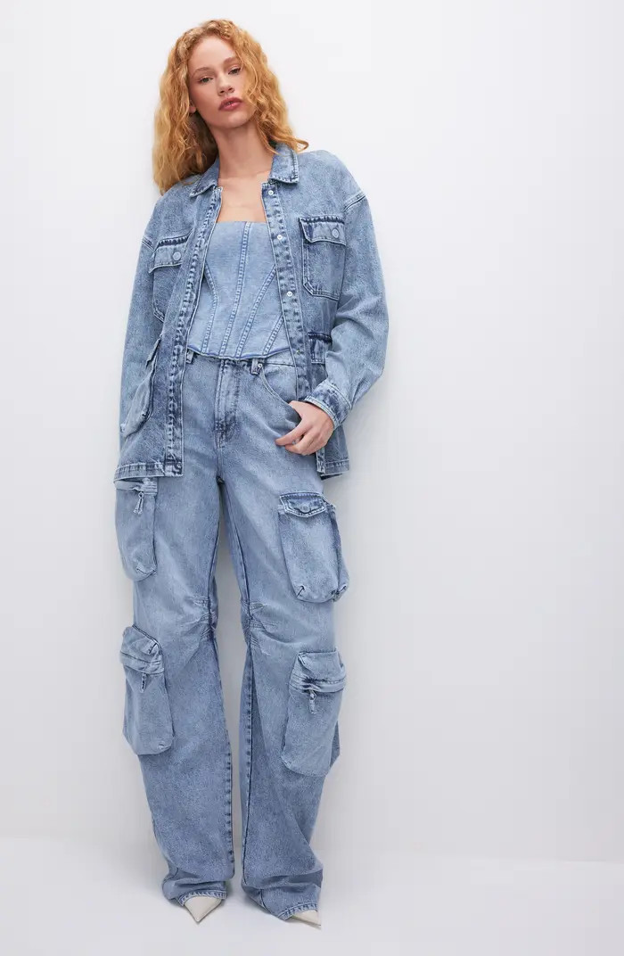 Good American Uniform Denim Cargo Jacket | Nordstrom | Nordstrom