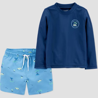 Carter's Just One You® Toddler Boys' Long Sleeve Scenic 2PC Rash Guard & Trunk Set - Blue 2T | Target