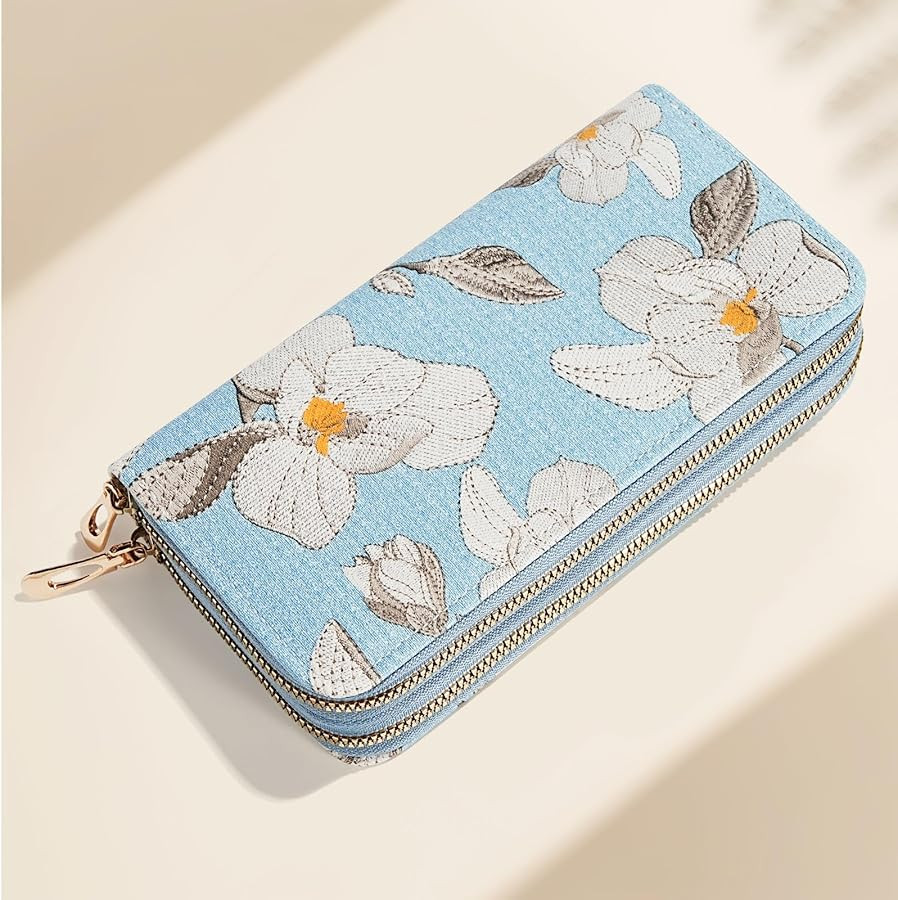 Women's Flower Wallets Lady Long Purse Clutch with Wristlet with Zipper Pocket | Amazon (US)