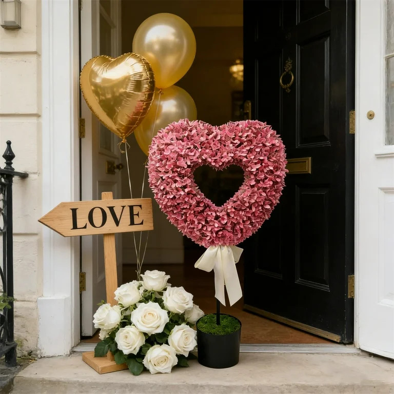 Boxwood Heart Topiary Outdoor,Pink Valentine's Day Heart Shaped Topiary Trees, Artificial Decorat... | Walmart (US)