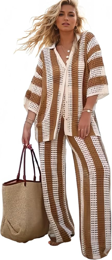 Ponitrack Aesthetic 2 Piece Sets for Women Crochet Sets Two Piece Women Crochet Sweater Vacation ... | Amazon (CA)