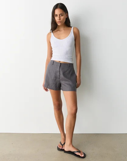 High Rise Pleated 100% Linen Short in Smoke Show | Glassons AU | Glassons (Australia)