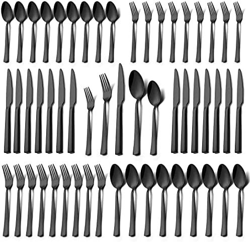 Black Silverware Set, Umite Chef 60-Piece Stainless Steel Flatware Set Cutlery Set for 12, Fork Spoo | Amazon (US)