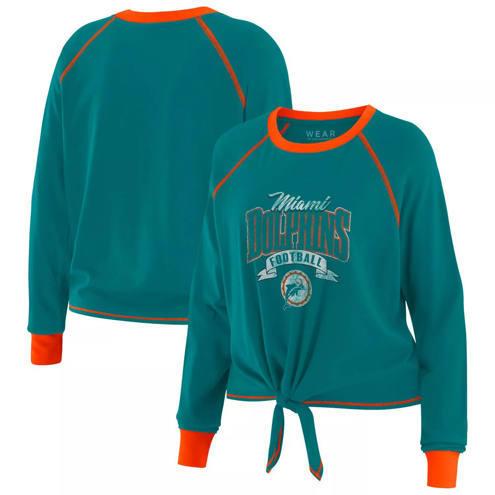 Women's WEAR by Erin Andrews Aqua/Orange Miami Dolphins Plus Size Tie-Front Long Sleeve Top, Size: 2XL, Turquoise A | Kohl's