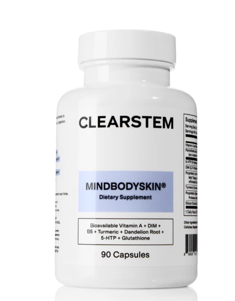 CLEARSTEM - MINDBODYSKIN Hormonal Acne Supplement (5-HTP) - Natural DIM Supplement - Skin Care Vitamins - Hormone Balance, Antioxidants - Gluten Free, Cruelty Free - 30 Servings, 90 Capsules