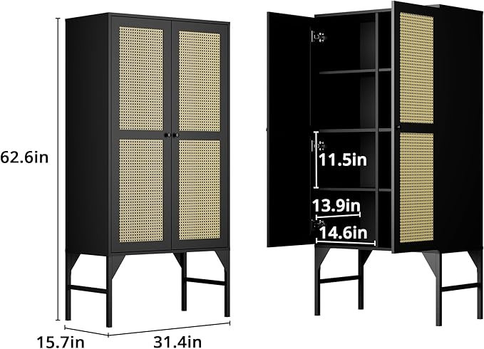 Cozy Castle Kitchen Pantry Storage Cabinet 63" Tall 2 Doors Wood Freestanding Cupboard with 4 Adj... | Amazon (US)