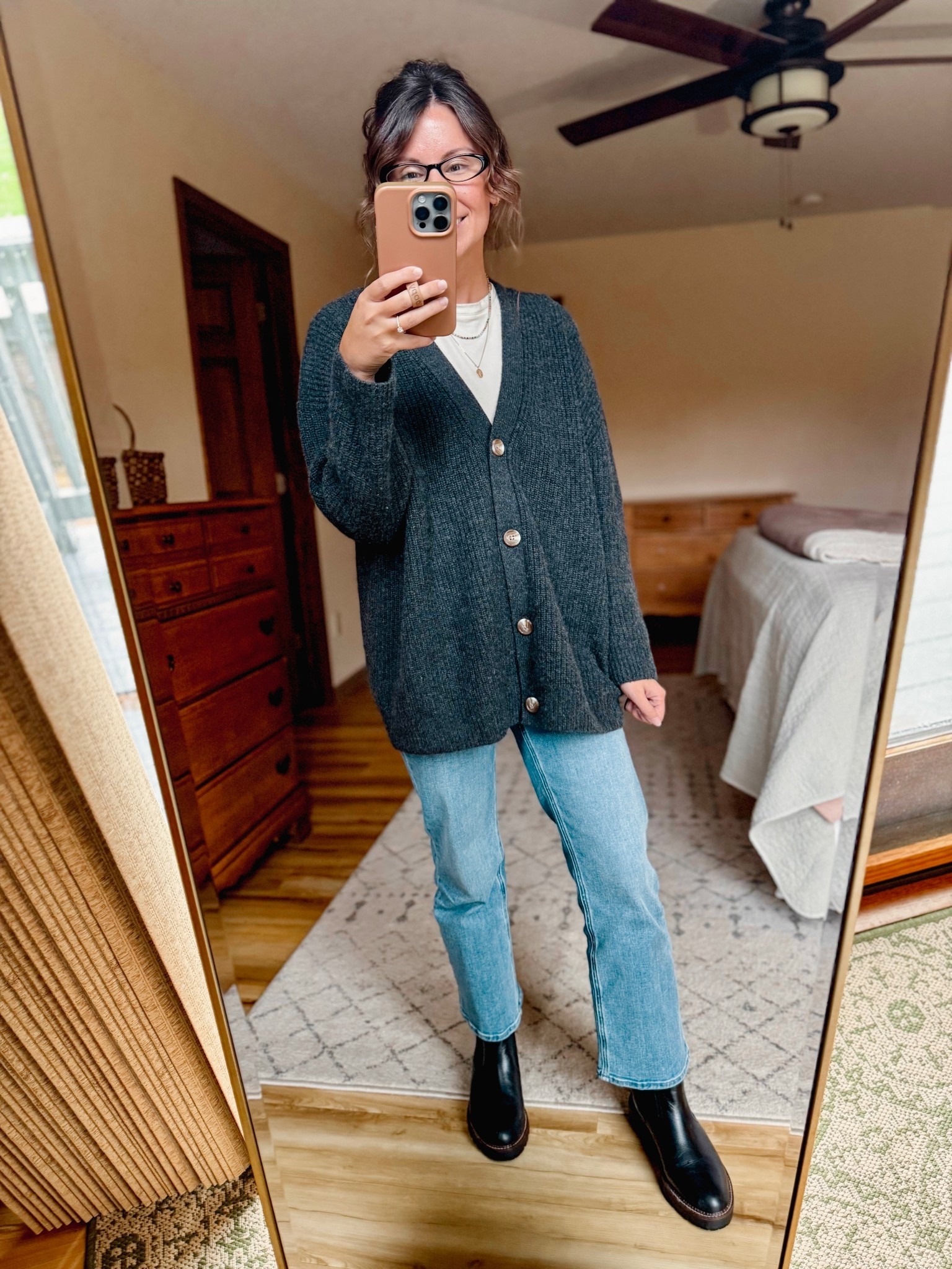 Wearing xs in my cardigan (also linked some similar ones!) in charcoal and size 24 in the 26” inseam in my jeans and size 6.5 in my boots!

#LTKStyleTip #LTKSeasonal #LTKPetite