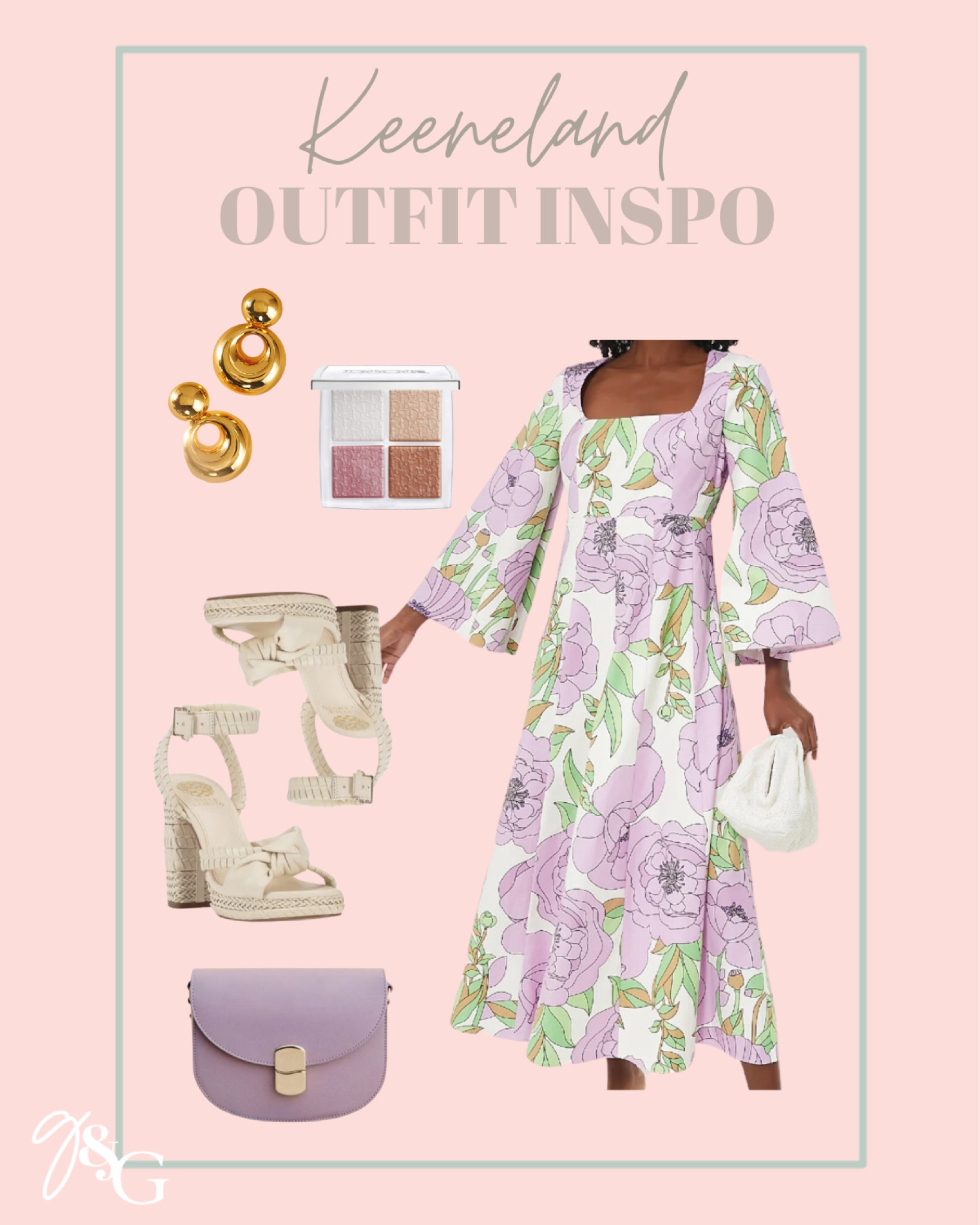 Keeneland outfit idea // spring outfit idea // casual spring wedding guest dresses // floral dress, gold earrings, lilac crossbody bag, braided heels 

#LTKfindsunder100 #LTKstyletip #LTKSeasonal
