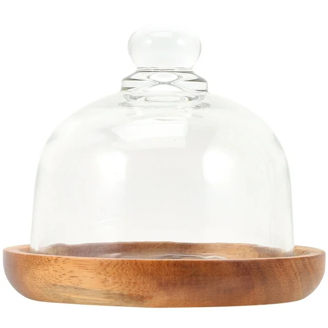 Sold Wood Cake Tray With Glass Lid Clear Glass Dome Round Cover Cake Display Plate Server | Walmart (US)