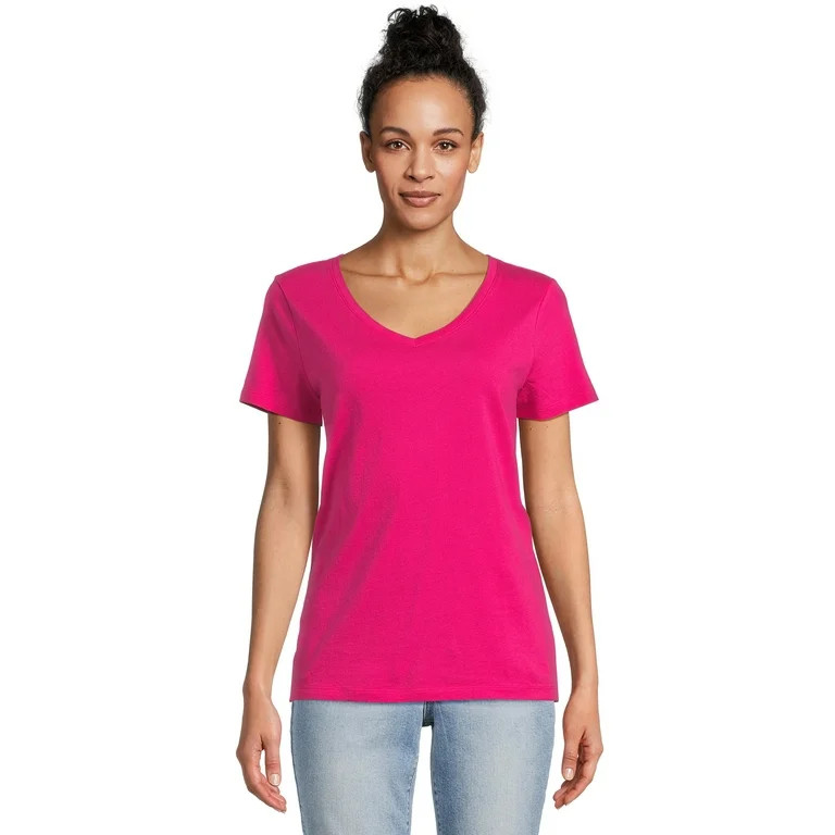 Time and Tru Women's V-Neck Tee with Short Sleeves, Sizes S-3XL | Walmart (US)