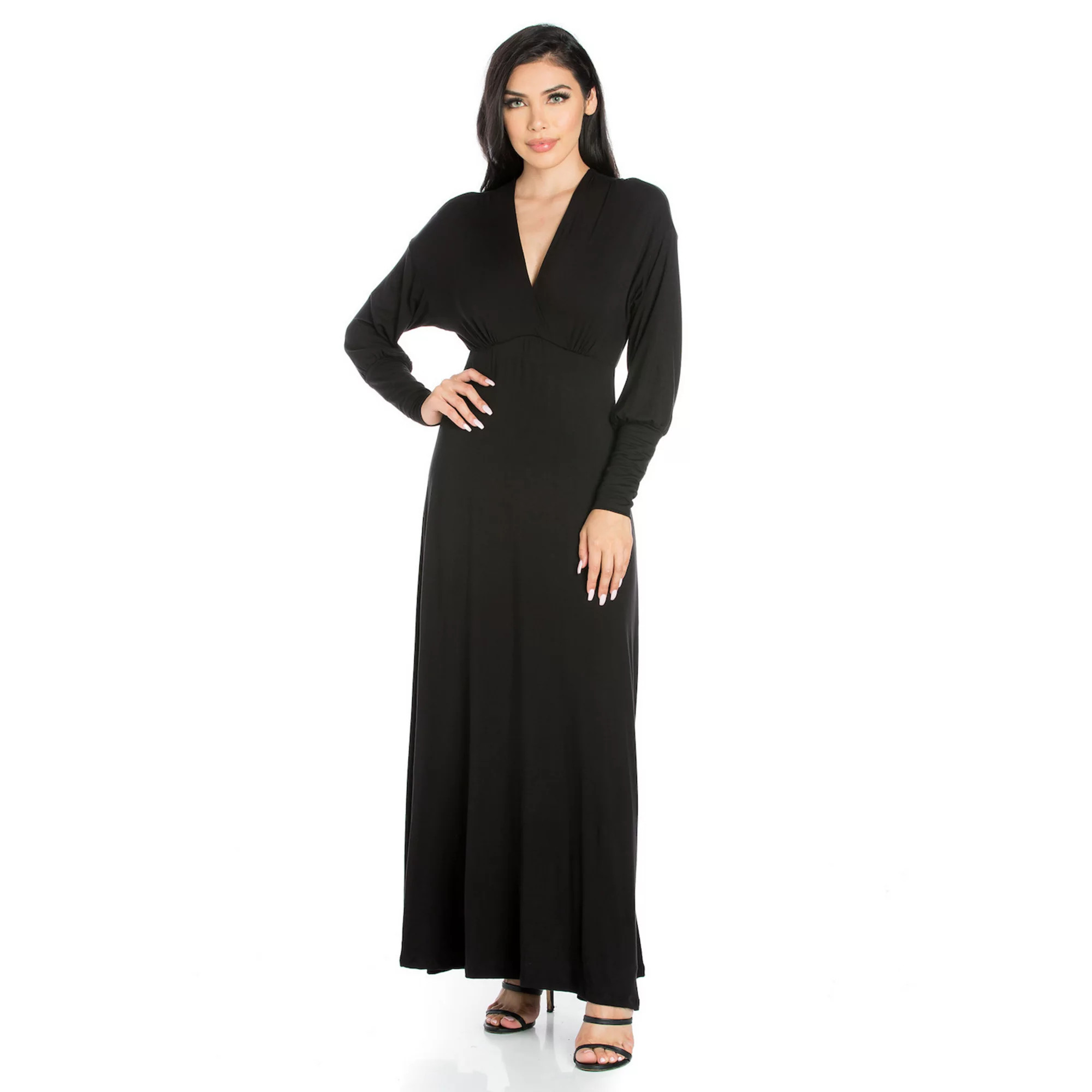 Women's 24seven Comfort Apparel V-Neck Long Sleeve Flared Maxi Dress | Kohl's