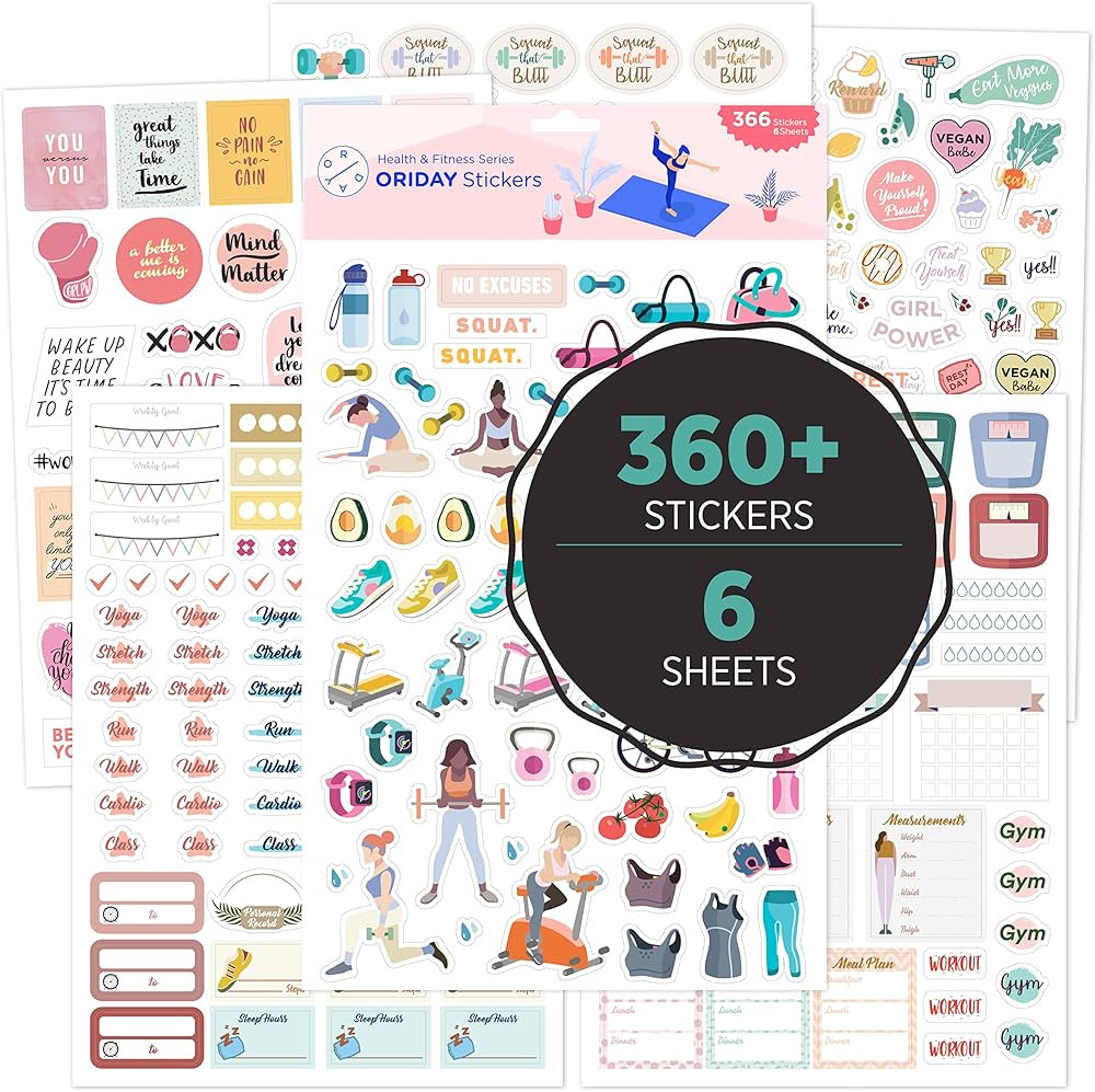 Health & Wellness, Workout - Set of 366 Stickers, 6 Sheets for Fitness Stickers - Mom, Student, H... | Amazon (US)