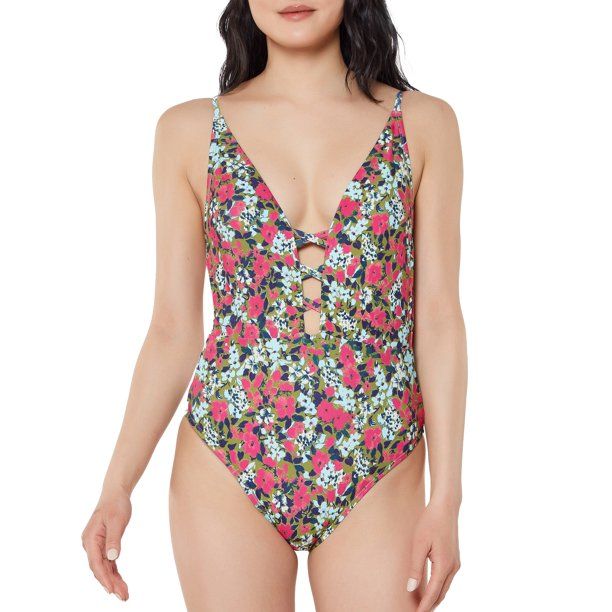 JS Jessica Simpson Women's Wonderland Lace Up Plunge One Piece Swimsuit - Walmart.com | Walmart (US)