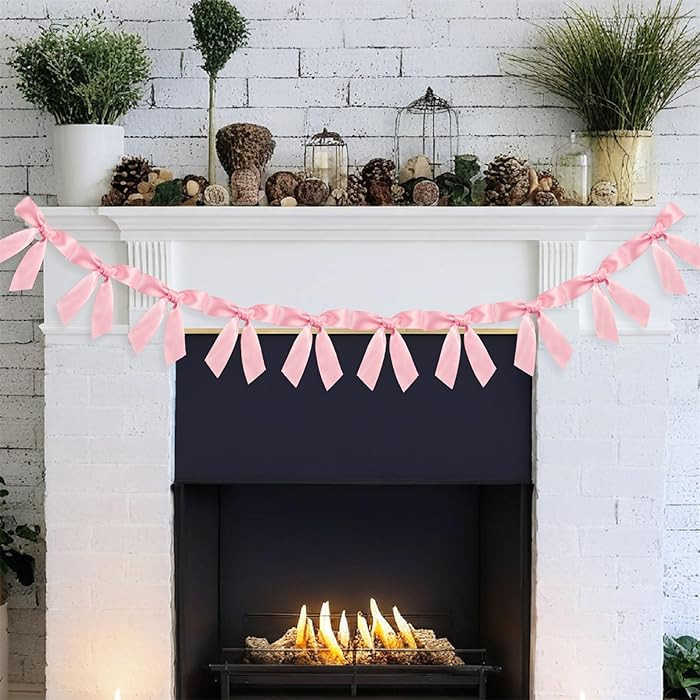 Bow Garland Ribbon Bow Banner for Girls Pink Bow Party Decortions Baby Shower Coquette Birthday P... | Amazon (US)