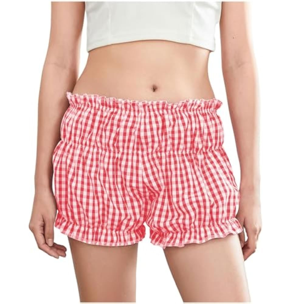POHADON Women's Plaid Layered Ruffle Shorts Cute Lolita Shorts Mini Casual Pajama Shorts Y2k Ging... | Amazon (US)