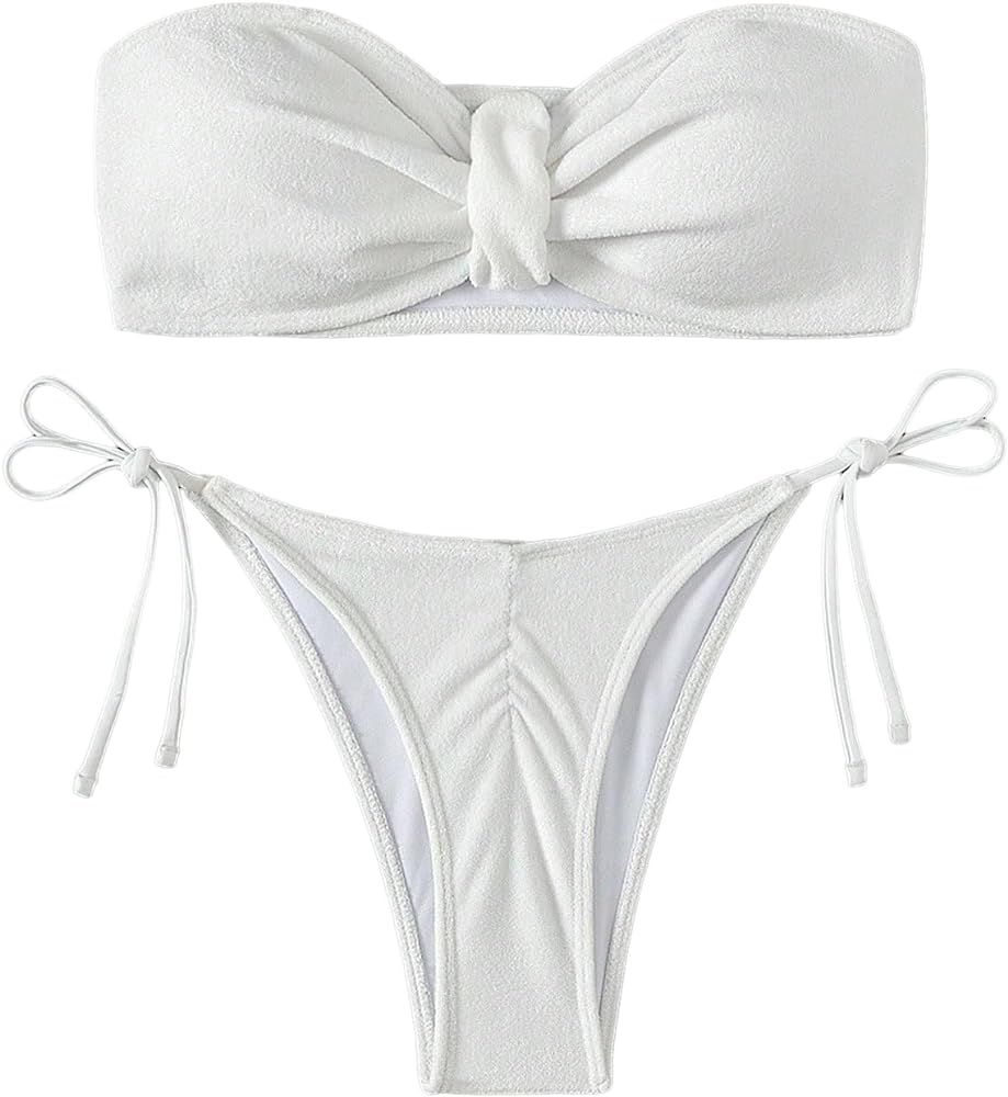 GORGLITTER Women's 2 Piece Strapless Bikini Set Bandeau High Waisted Thong Swimsuit Bathing Suit | Amazon (US)