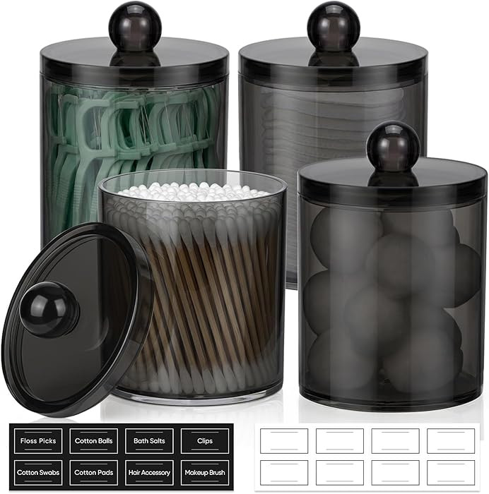 4 Pack Acrylic Qtip Holder Dispenser for Cotton Swabs, Balls, Pads, Floss Picks- Clear Plastic Ca... | Amazon (US)