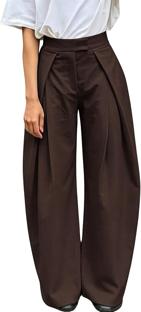 Famnbro Womens Wide Leg Dress Pants High Waisted Pleated Front Slacks Business Casual Palazzo Wor... | Amazon (US)