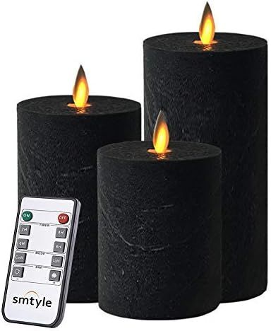 smtyle Halloween Black Flameless Candles Home Decor Set of 3 Battery Operated with Moving Flame W... | Amazon (US)