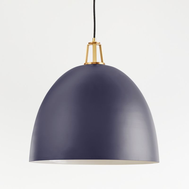 Maddox Navy Dome Pendant Large with Brass Socket + Reviews | Crate & Barrel | Crate & Barrel