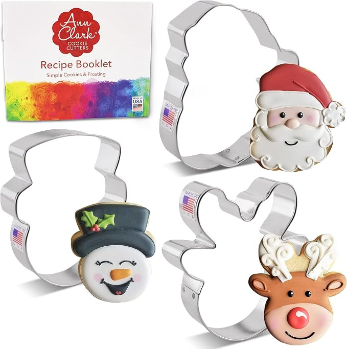 Faces of Christmas Cookie Cutters 3-Pc. Set Made in USA by Ann Clark, Santa Face, Reindeer Face, ... | Amazon (US)