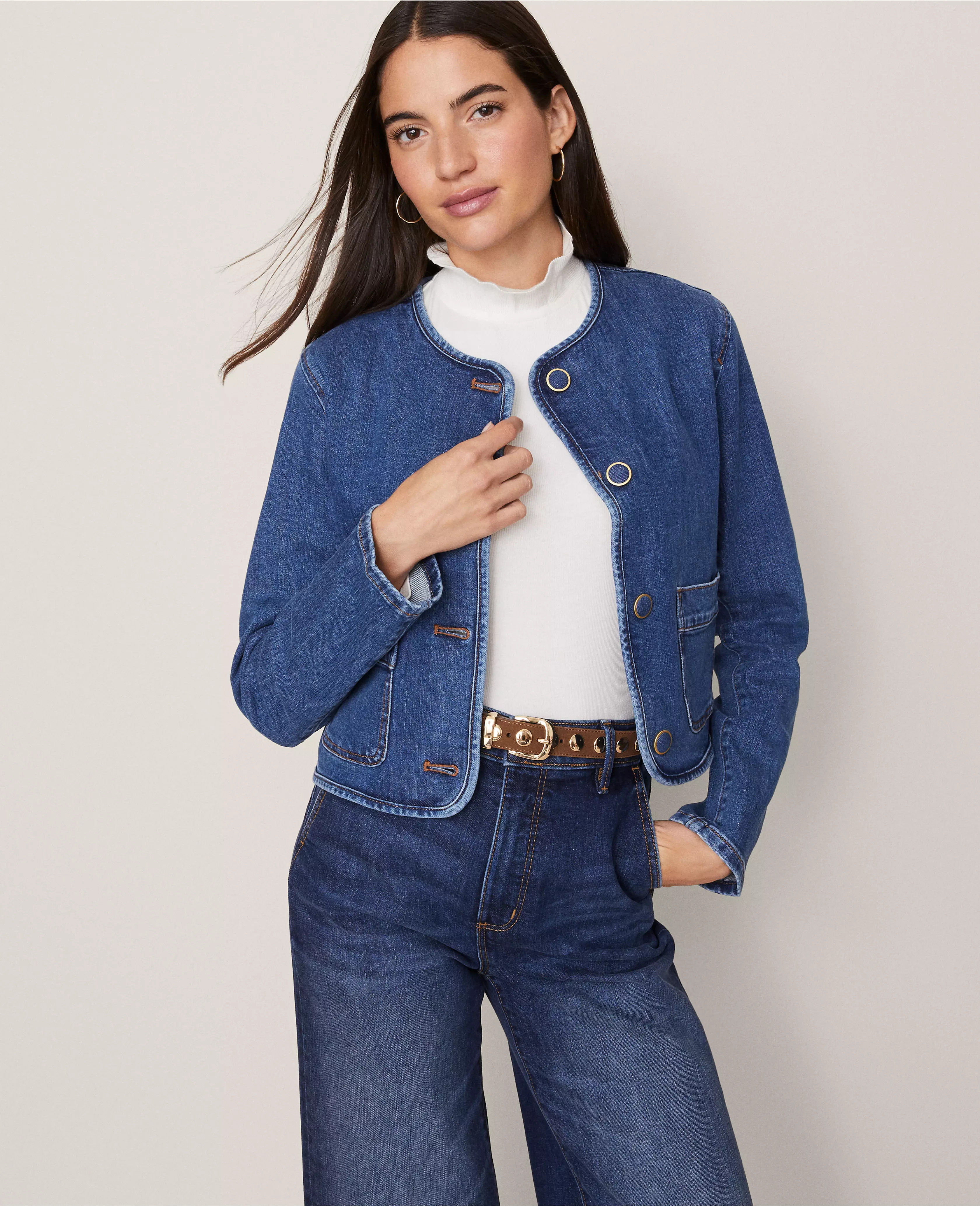 Weekend Collection Crew Neck Denim Jacket | Ann Taylor