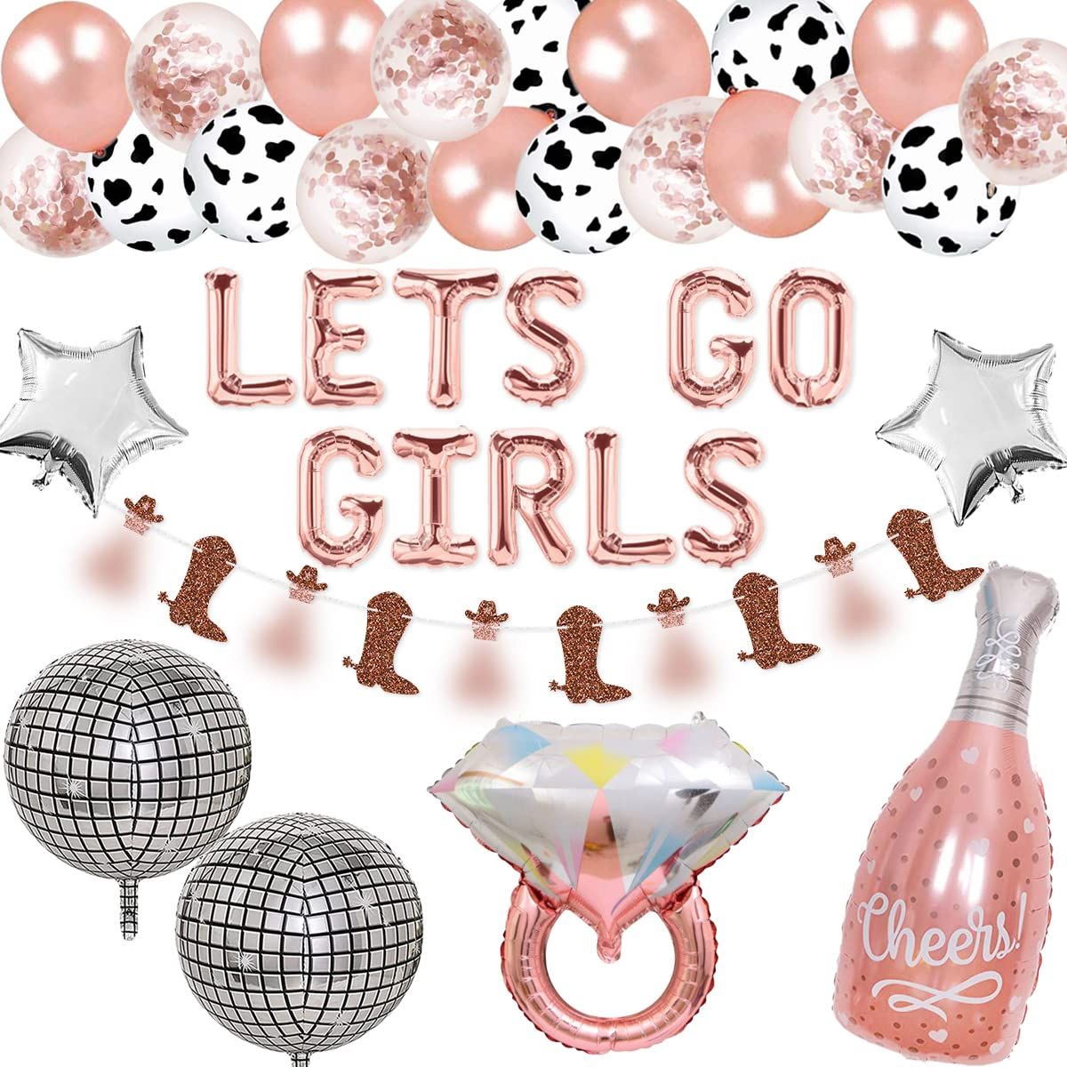 Rose Gold Let's Go Girls Nashville Bachelorette Party Kit Rose Gold Balloon Arch, Ring Disco Ball My | Amazon (US)