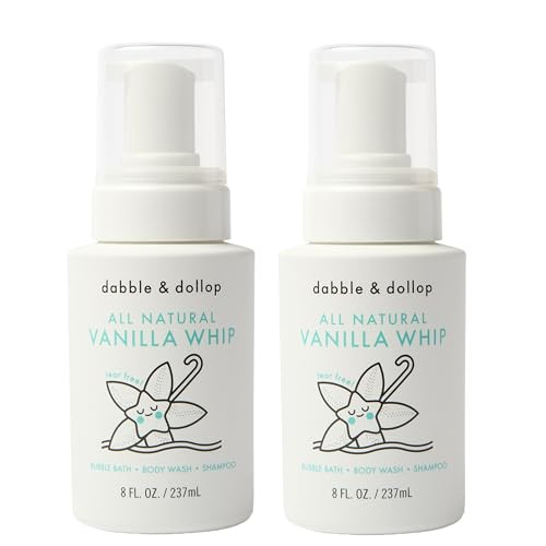 Dabble & Dollop All Natural Vanilla Whip 3-in-1 Body Wash, Shampoo & Bubble Bath for Kids – Tear-Free, Gentle, Hypoallergenic, Vegan, No Parabens or Sulfates (8 fl oz, Pack of 2) | Amazon (US)