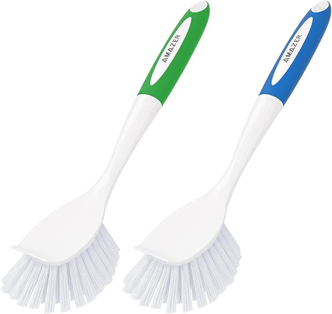 Amazer Dish Brush with Handle, 2 Pack Kitchen Scrub Brushes for Cleaning, Dish Scrubber with Stif... | Amazon (US)