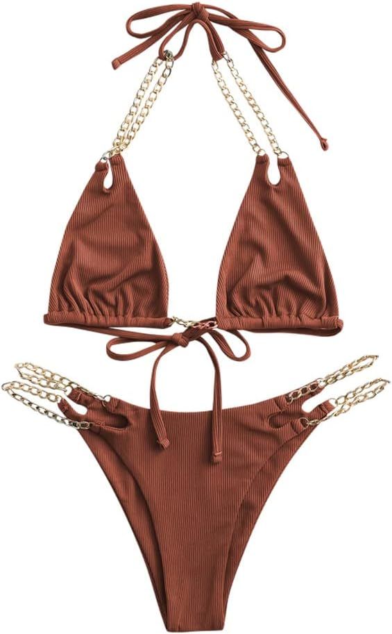 ZAFUL Triangle String Bikini Swimsuits for Women High Cut Tie Side 2 Piece Bathing Suits Halter B... | Amazon (US)