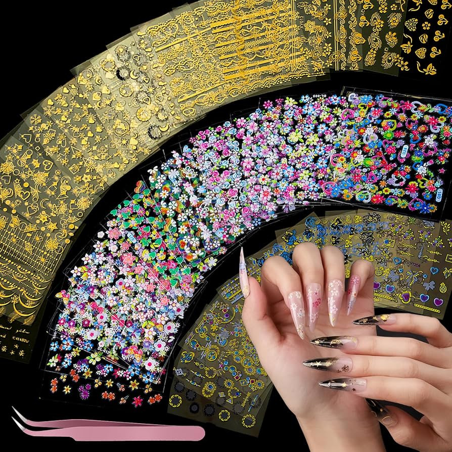 Teenitor 50 Sheets Nail Stickers for Nail Art, Flower Nail Art Stickers Gold Floral Nail Decals f... | Amazon (US)