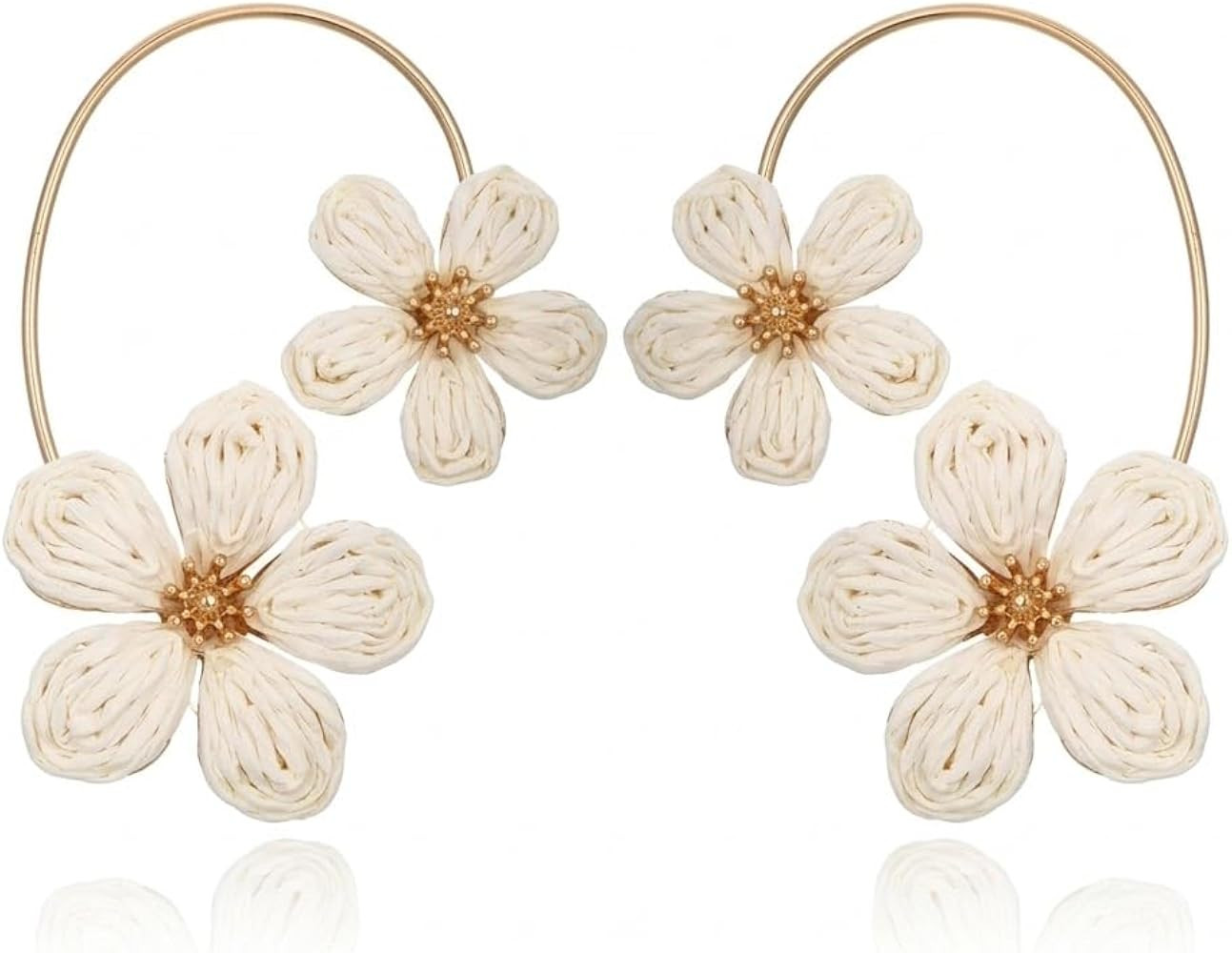 Raffia Flower Earrings for Women, Boho Tropical Hawaiian Havana Style Floral Dangle Jewelry, Summ... | Amazon (US)