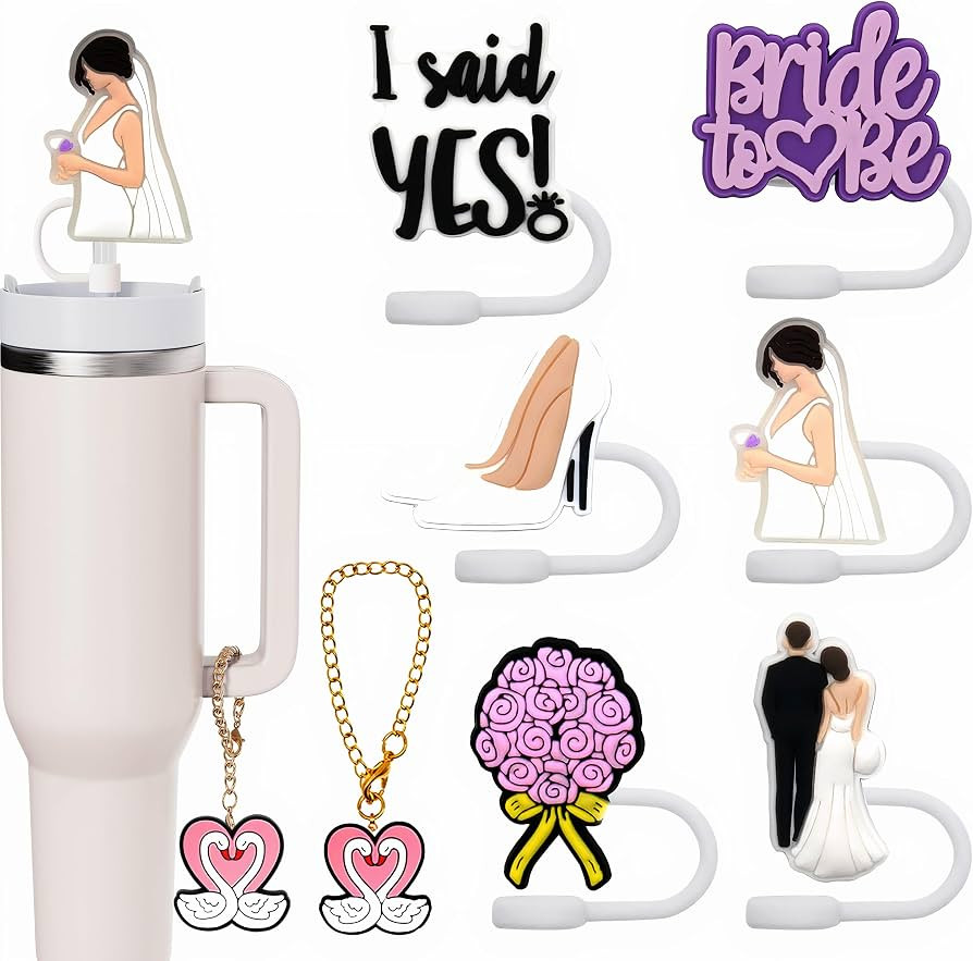 7PCS Bride Straw Toppers Set for Cup 10mm (0.4in)\u2013 Wedding Bachelorette Party Straw Covers, ... | Amazon (US)