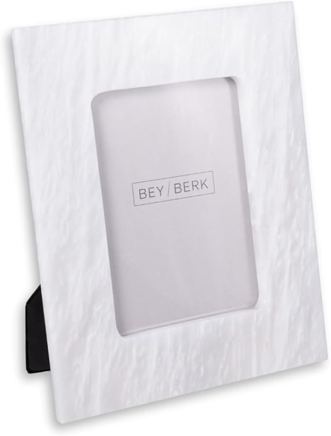 Bey-Berk White Marble Photo Frame 4" x 6" – Decorative Picture Holder for Tabletop, Desk, Shelf... | Amazon (US)