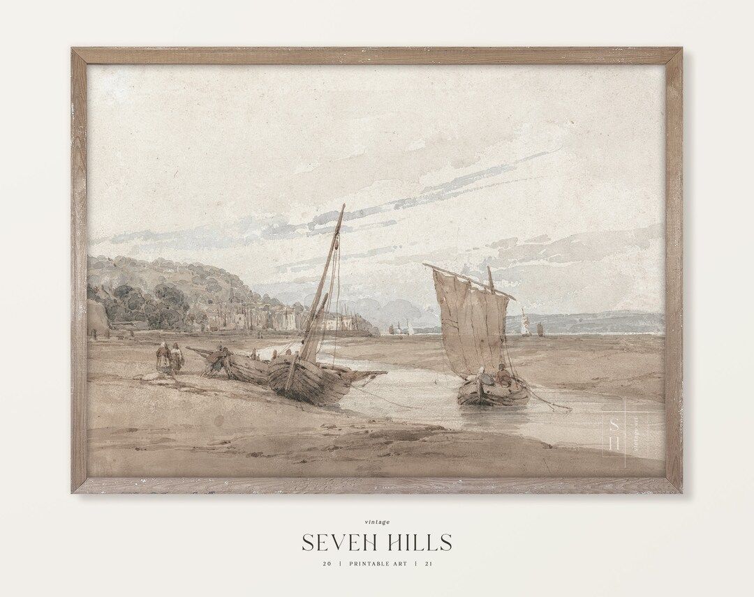 Vintage Nautical Print, Sea Wall Art Ships Antique Painting, Neutral Coastal Digital Print 417 - ... | Etsy (US)