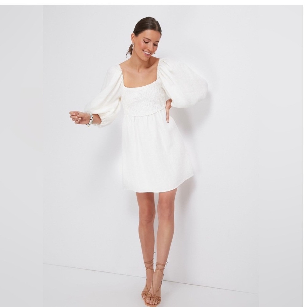 TUCKERNUCK White Annie Smocked Mini Dress Linen Size Small | Poshmark