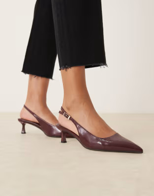 ASOS DESIGN Skip slingback kitten heel shoes in burgundy patent | ASOS | ASOS (Global)
