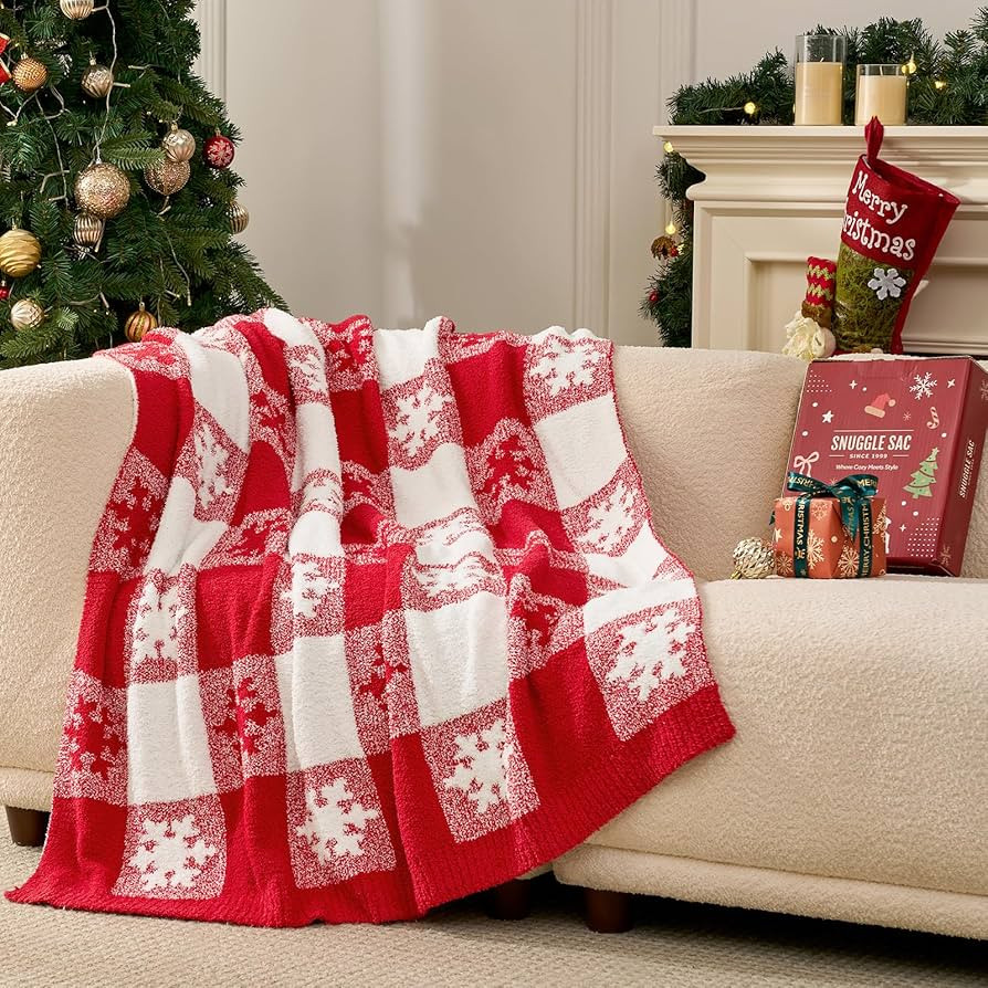 Snuggle Sac Snowflake Throw Blanket Red White Checkered Christmas Blanket 50x60 inches, Ultra Sof... | Amazon (US)
