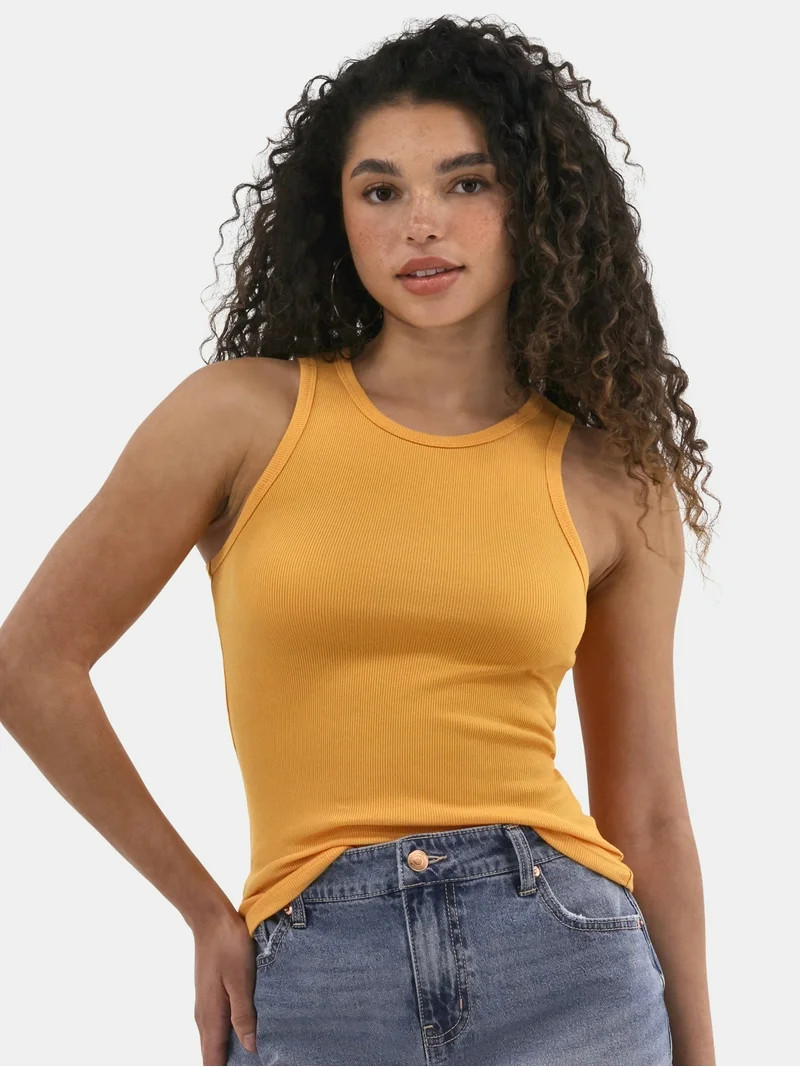No Boundaries Ribbed High Neck Tank Top, Women's | Walmart (US)