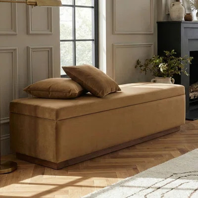 60" Wide Mid-Century Velvet Storage Bench With Solid Wood Base | Wayfair North America