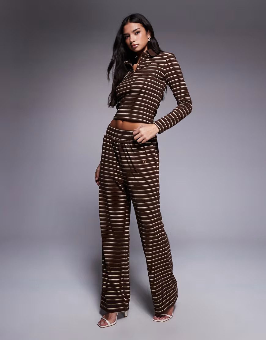 Wanderdoll Frankie premium heavyweight jersey wide leg trousers co-ord in brown stripe-Multi | ASOS (Global)