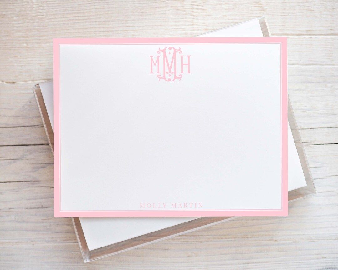 Personalized Pink Monogram Stationery Women Flat Notecard - Etsy | Etsy (US)