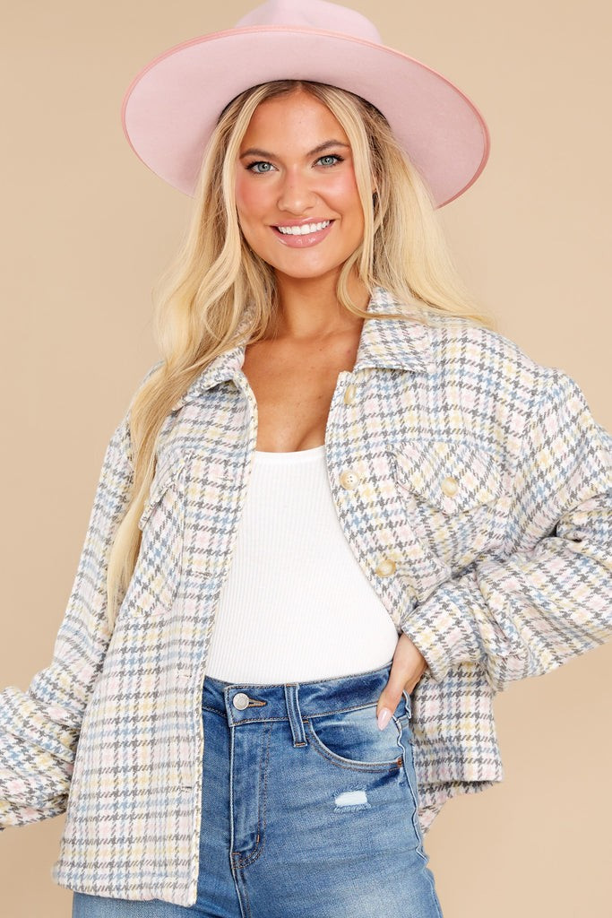 Keep Me Toasty Pink And Grey Plaid Shacket | Red Dress 