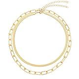 Link Layered Necklace Gold Layering Paperclip Chain Choker for Women | Amazon (US)