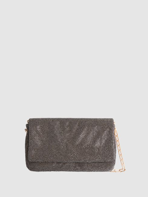 Reiss Gunmetal Soho Embellished Shoulder Bag | Reiss US